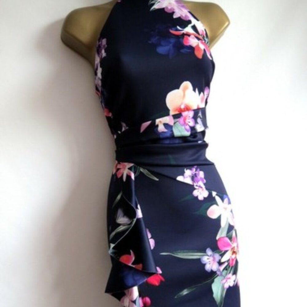 Lipsy Navy Floral Body Con Dress